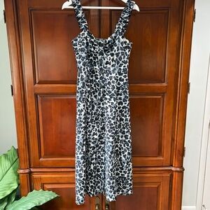 Zara SzSm Glen 534 Black&Gray Animal Print button front ruffle strap dress